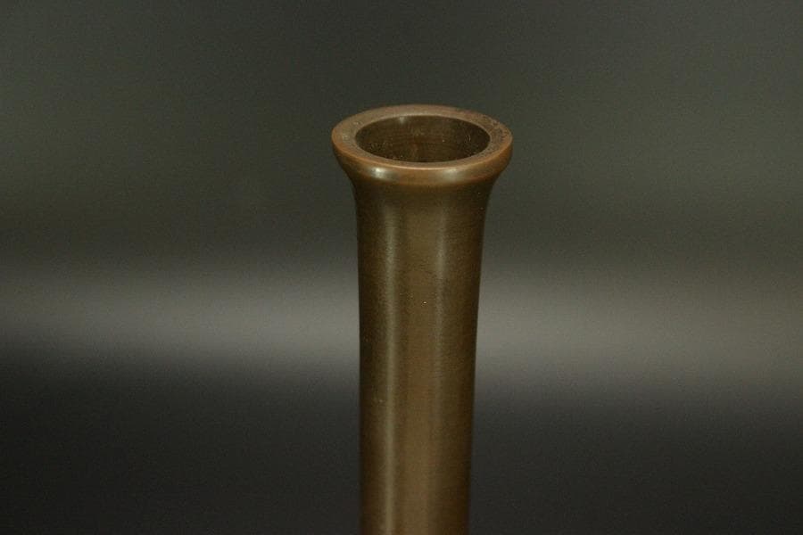 茶道具 銅 鶴首 花入 利三郎作 共箱 未使用(ZE516)