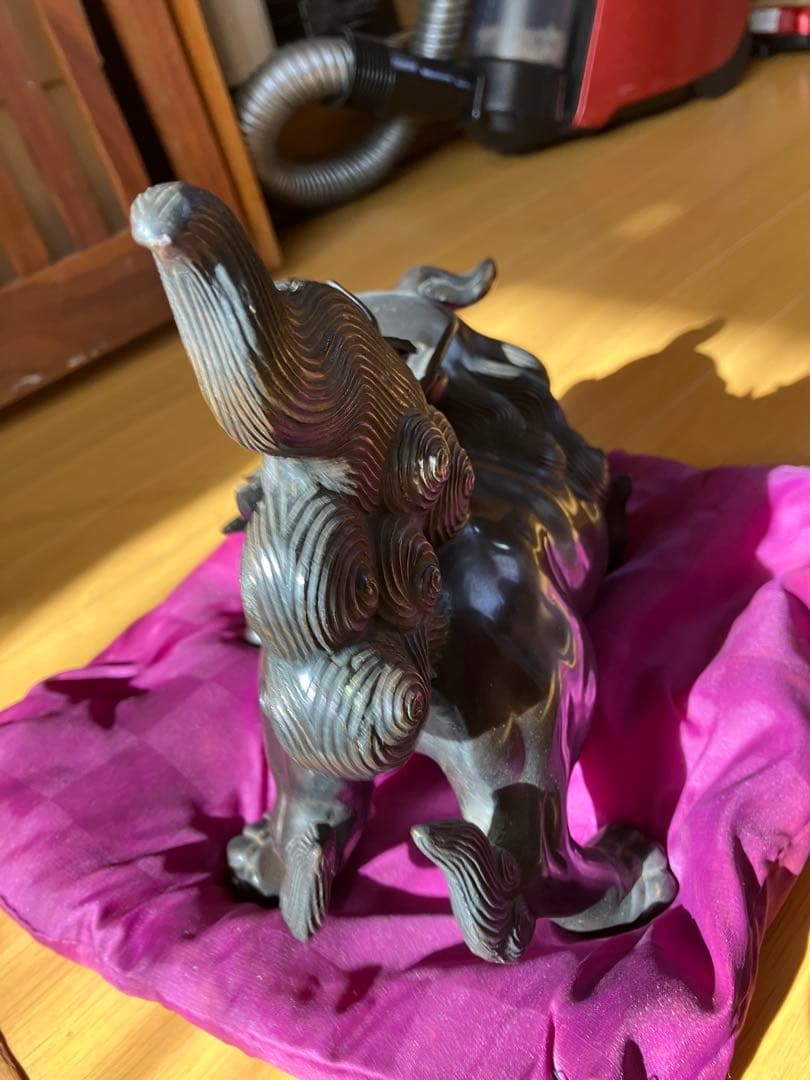 唐銅 金工家 照雲 唐獅子牡丹 銅置物 銅製