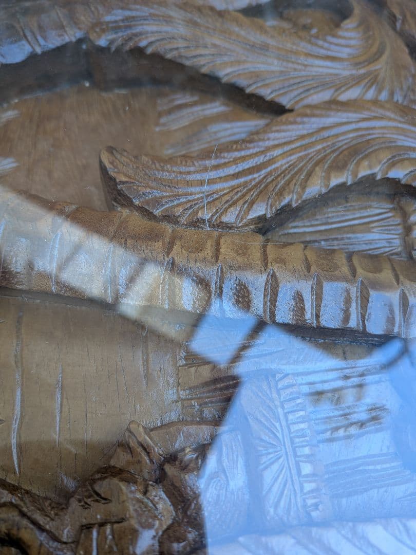 アジアンスタイル 木製彫刻テーブル ガラス天板付き