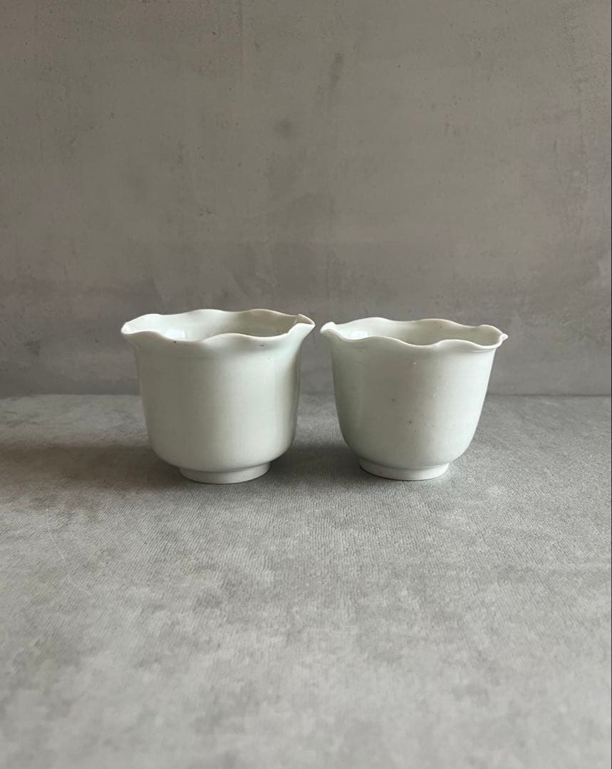 江戸中期 古伊万里 白磁 輪花 向付 2客セット