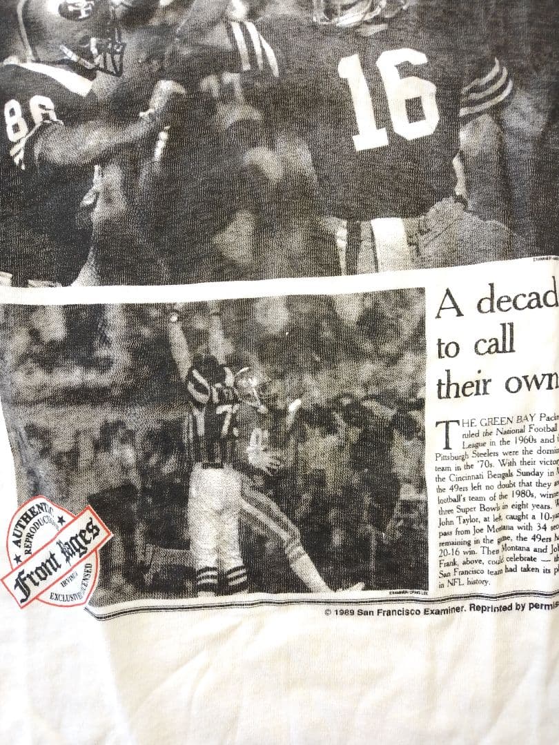 1989年新聞記事デザイン NFL SF 49ers Tシャツ 未使用 Mサイズ