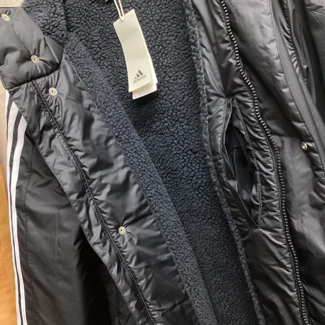 アディダス　ロングベンチコート　メンズ　Mサイズ　フード付き　スリーストライプス