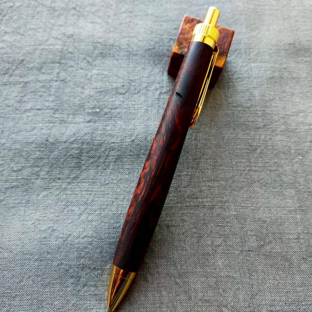 上杢　ランセオラリア　ハンドメイド　木軸ボールペン　G2　天然木　ゴールド