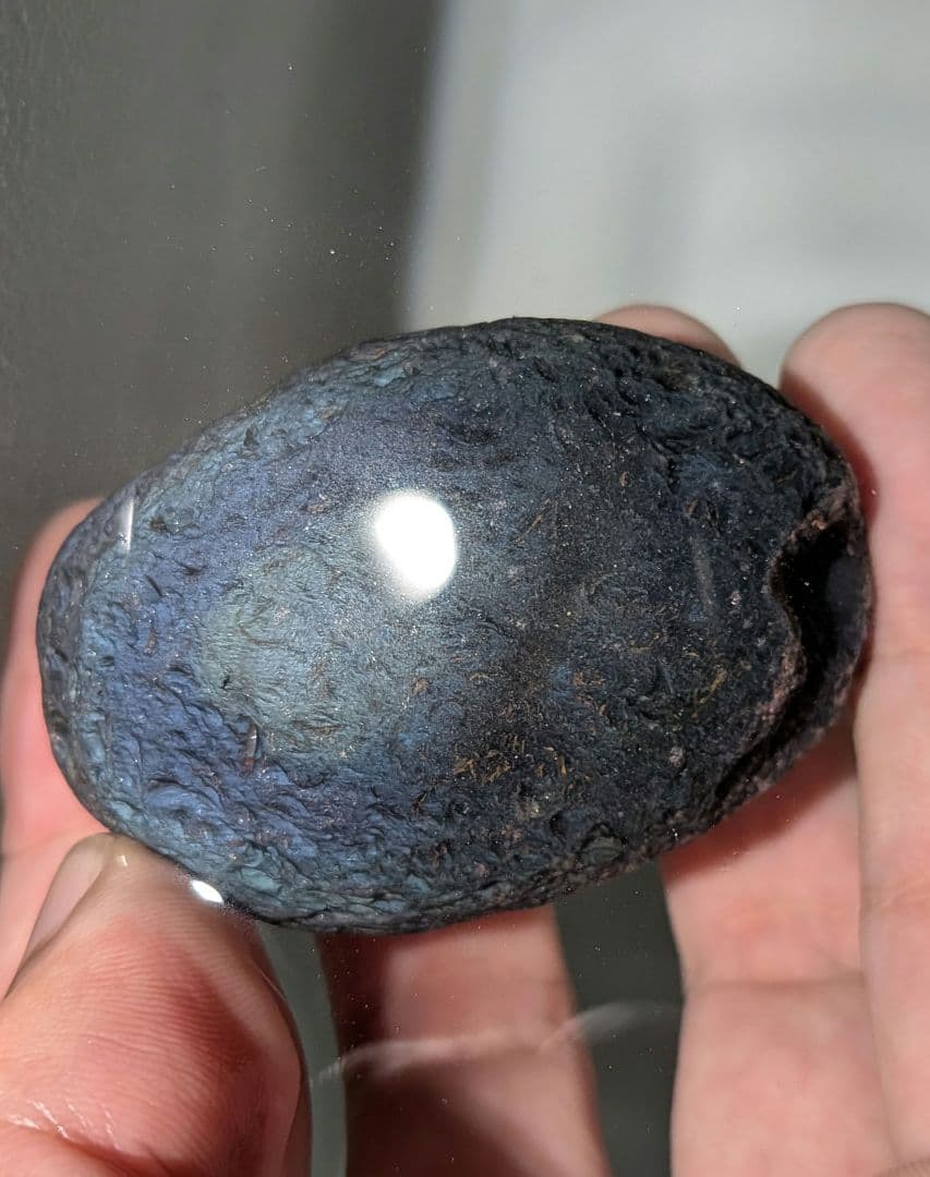 原石　十勝石玲瓏　ブルーベースレインボーオブシディアン　超特級品