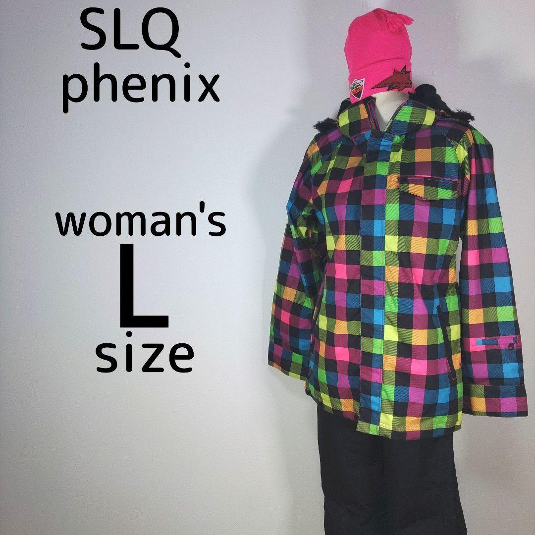 SLQ　レディース　L　スキー　スノーボードウェア　上下　チェック柄　ブラック