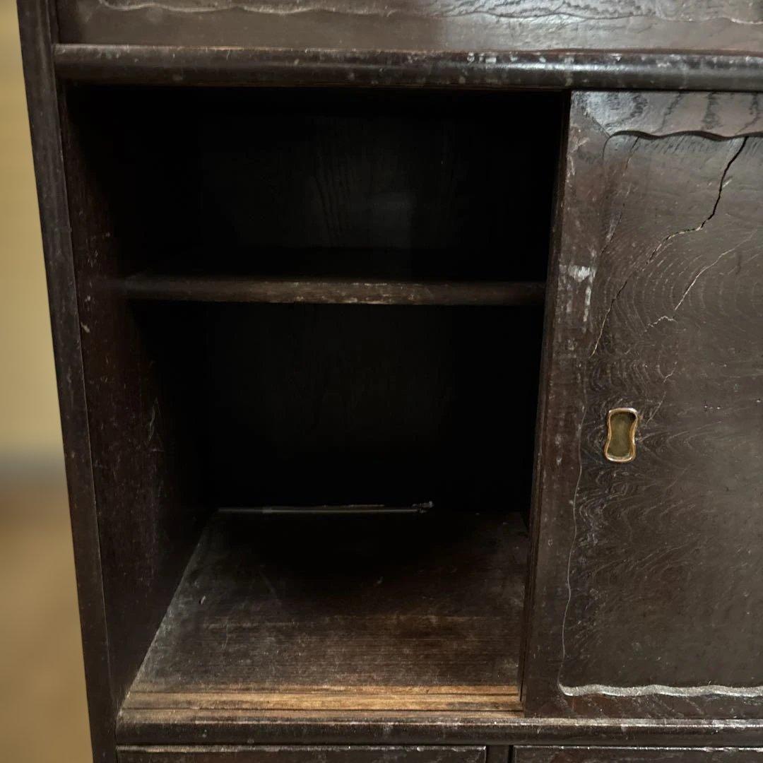 木製ガラス扉付き箪笥　時代家具