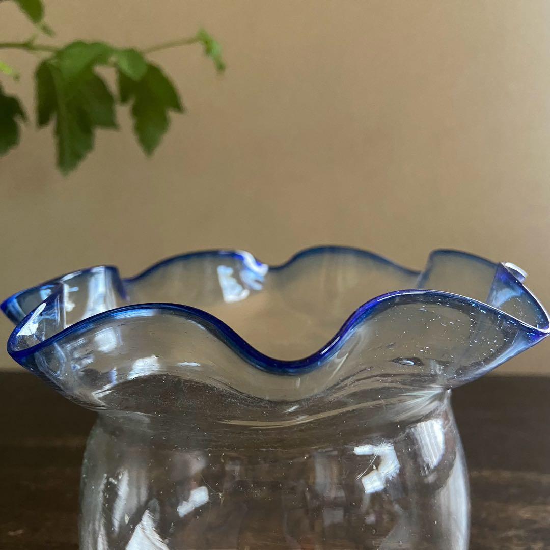 大正ガラス　金魚鉢　古い硝子　アンティーク　吹きガラス　レトロ　めだか