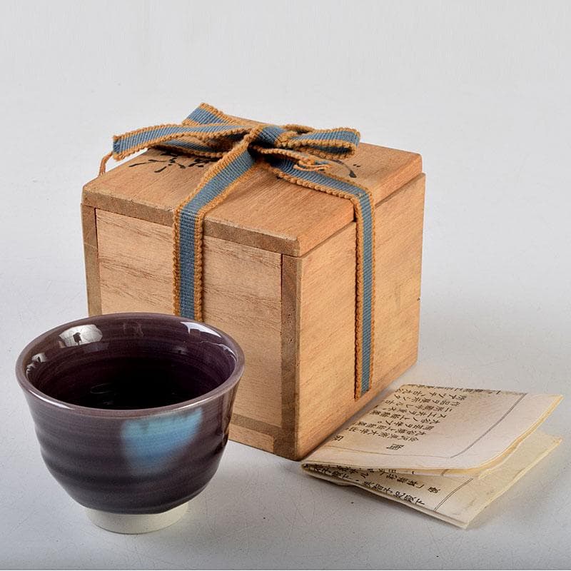 バラ 九谷焼　三代徳田八十吉　徳田正彦作　ぐい呑　共箱　V　9096