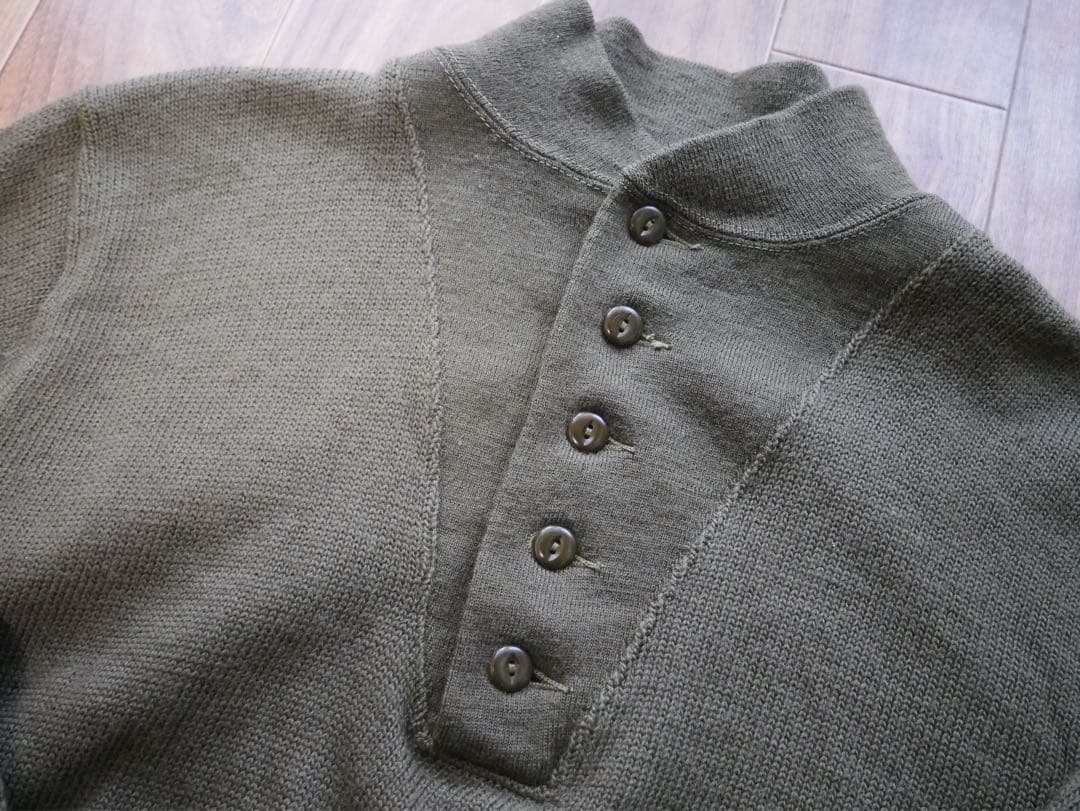 美品 40~50s US ARMY ジープセーター 猫目ボタン ヘンリーネック
