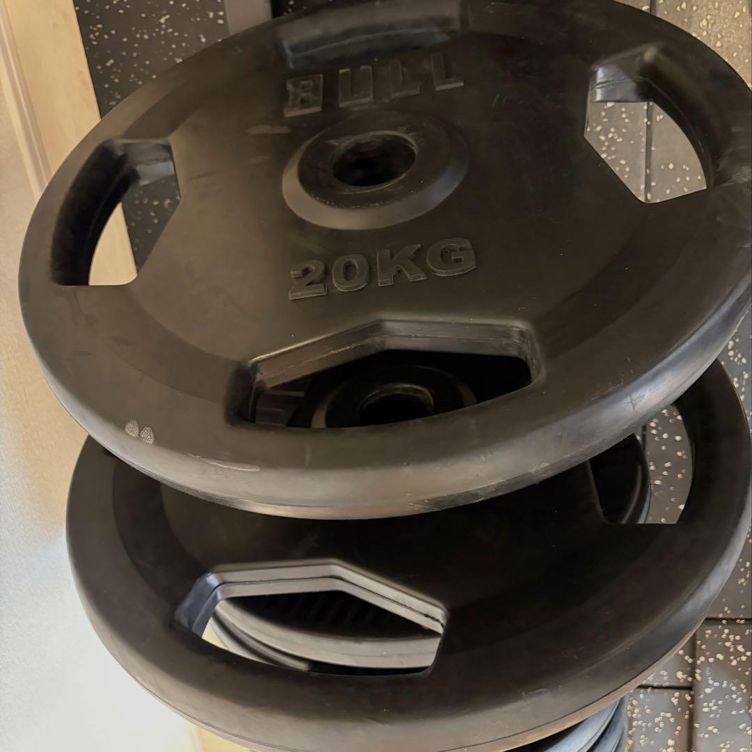 【直接引渡可】BULLオリンピックバーベルプレート20kg x 2ラバープレート