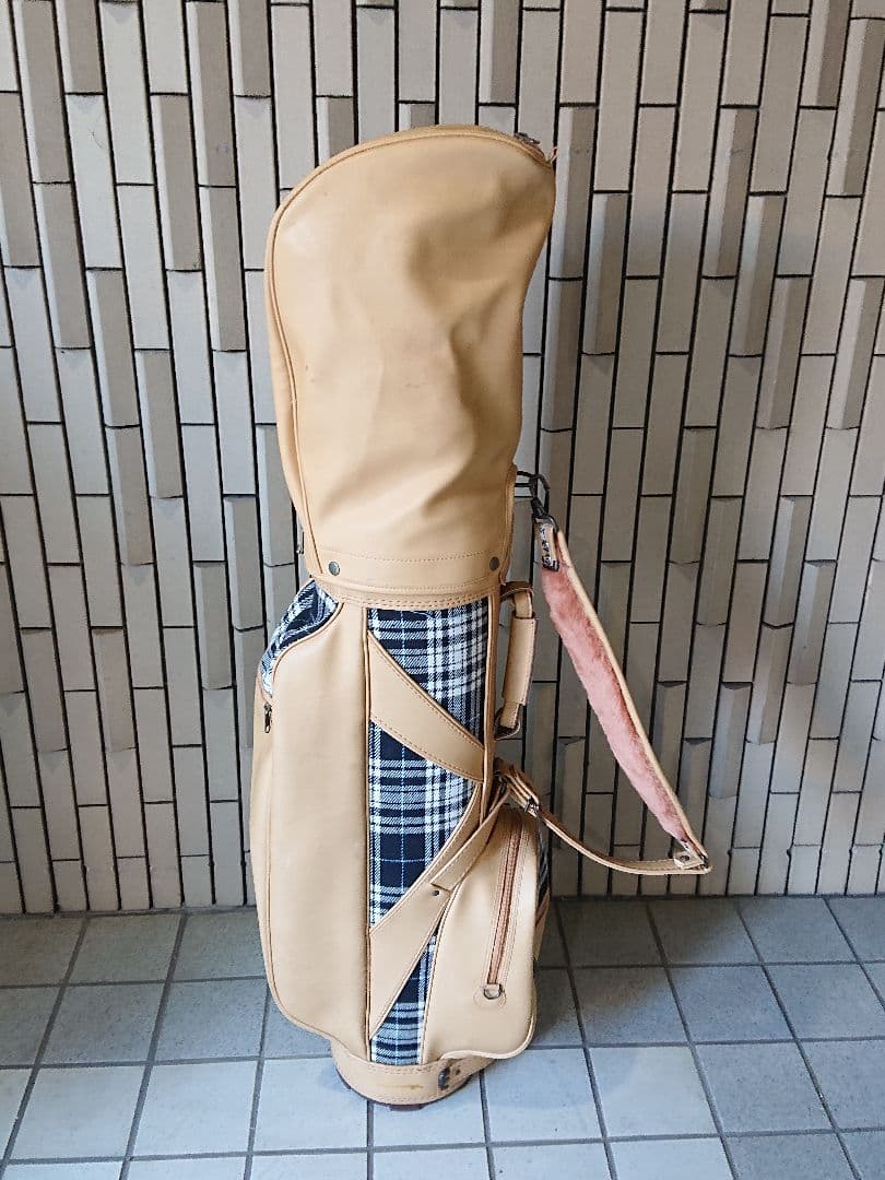 希少 USA キャディバッグ ベージュ チェック柄