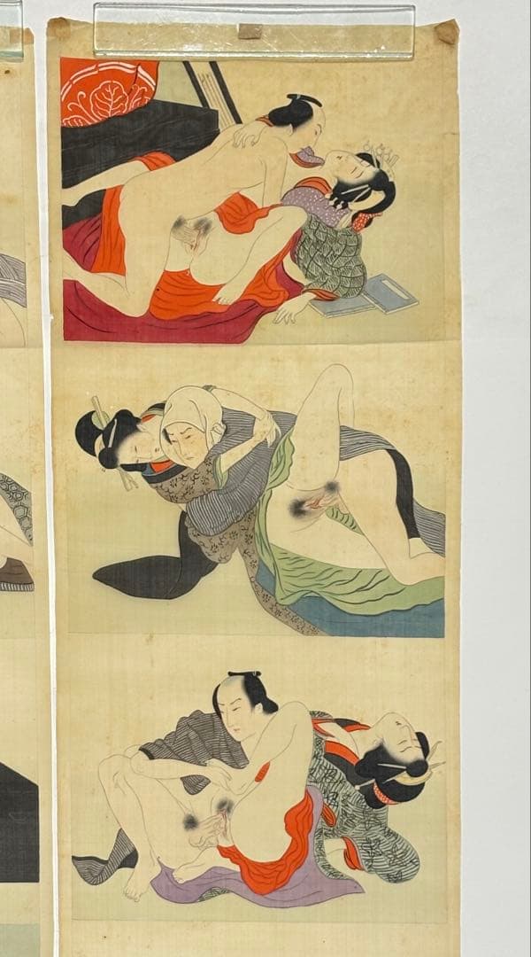 「彩色肉筆春画」明治頃筆 絹本 12図2枚|艶本 わじるしわ印浮世絵 錦絵 和本