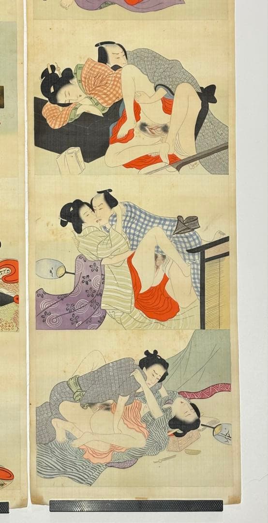 「彩色肉筆春画」明治頃筆 絹本 12図2枚|艶本 わじるしわ印浮世絵 錦絵 和本