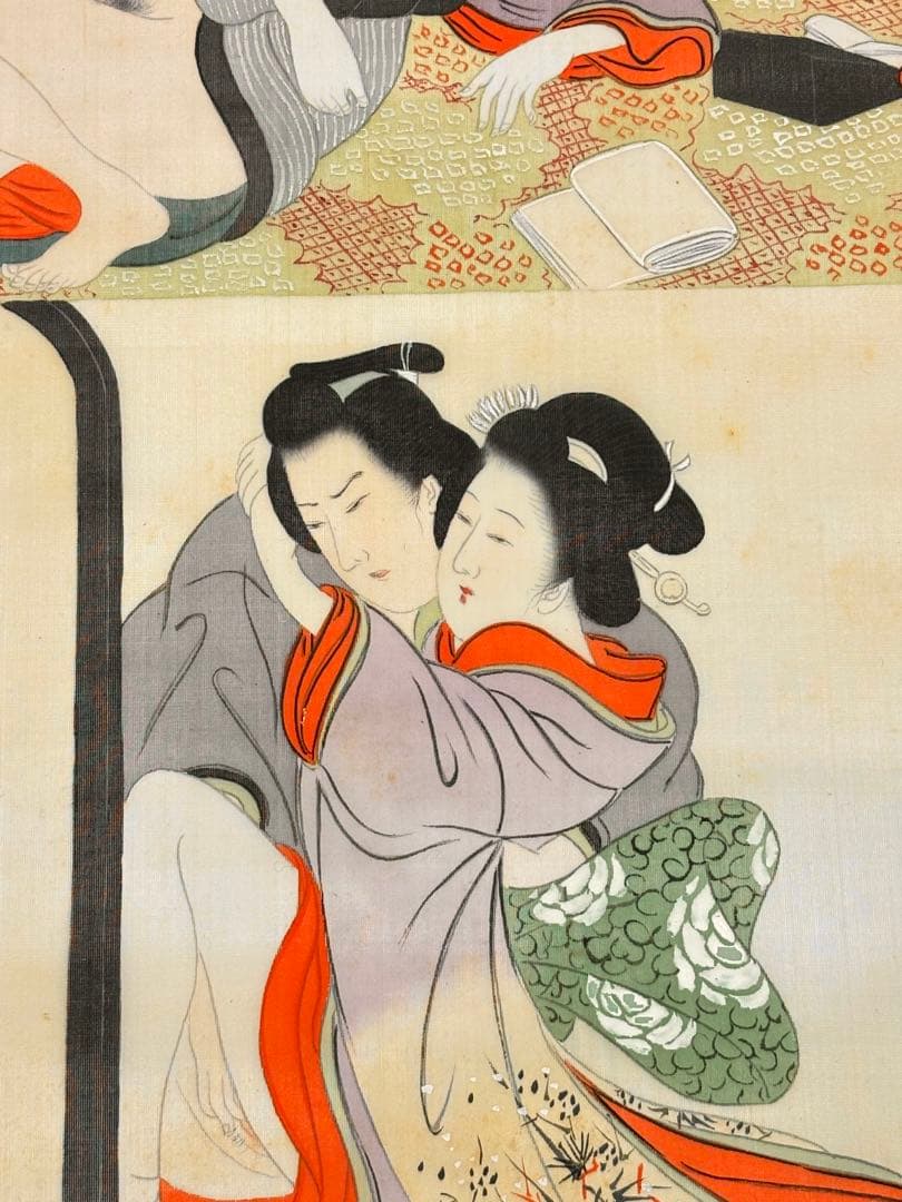 「彩色肉筆春画」明治頃筆 絹本 12図2枚|艶本 わじるしわ印浮世絵 錦絵 和本