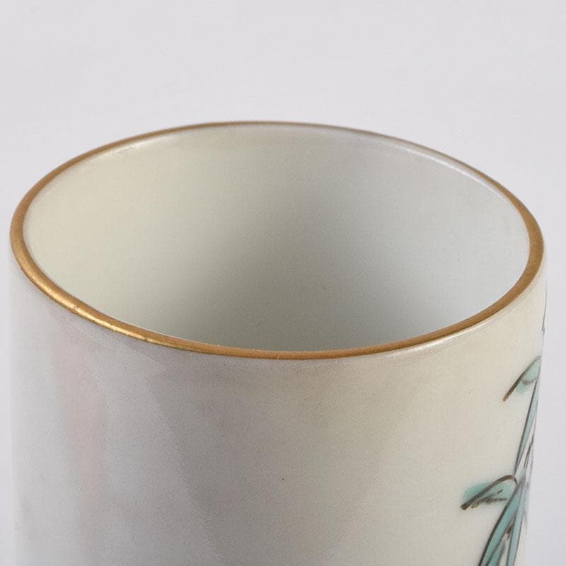 茶道具　渋草焼　渋草柳三作　色絵竹文　茶布筒　共箱　V　8990