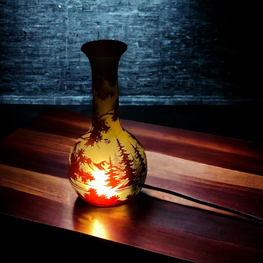 エミールガレ　鶴首型　照明　高さ24cm 被せガラス