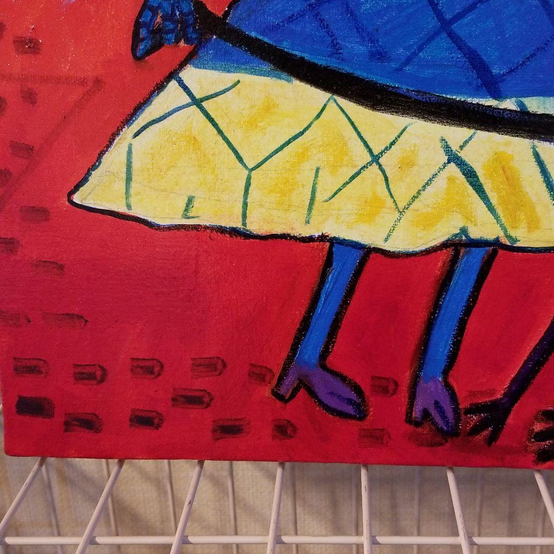 油絵　専用　何度もフラフープに入る鳥