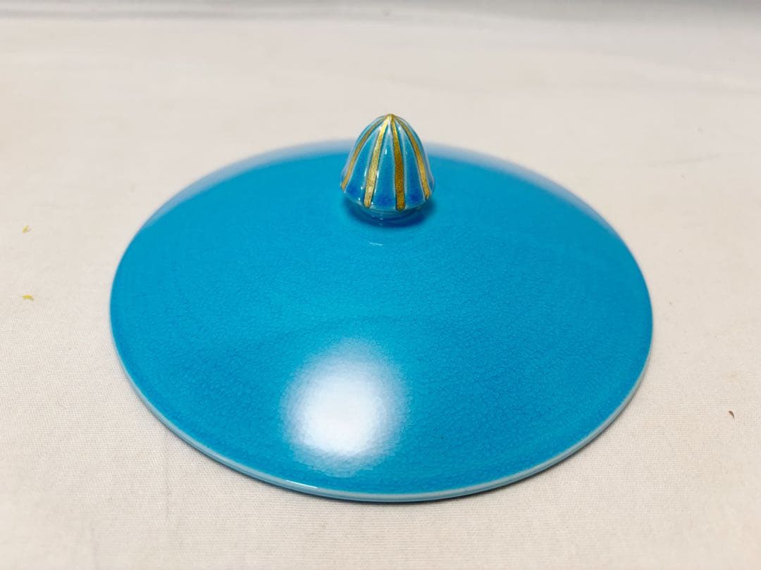 未使用 茶道具 御室窯 浅黄交趾 末広水指 水差し 陶印 共布 共箱