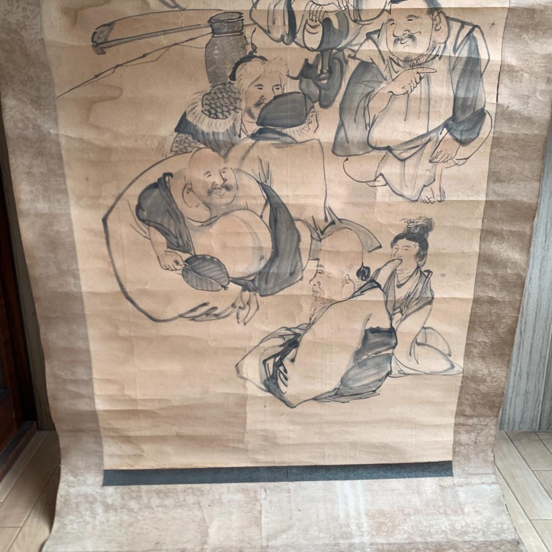 江戸時代　水墨画 掛け軸 七福神