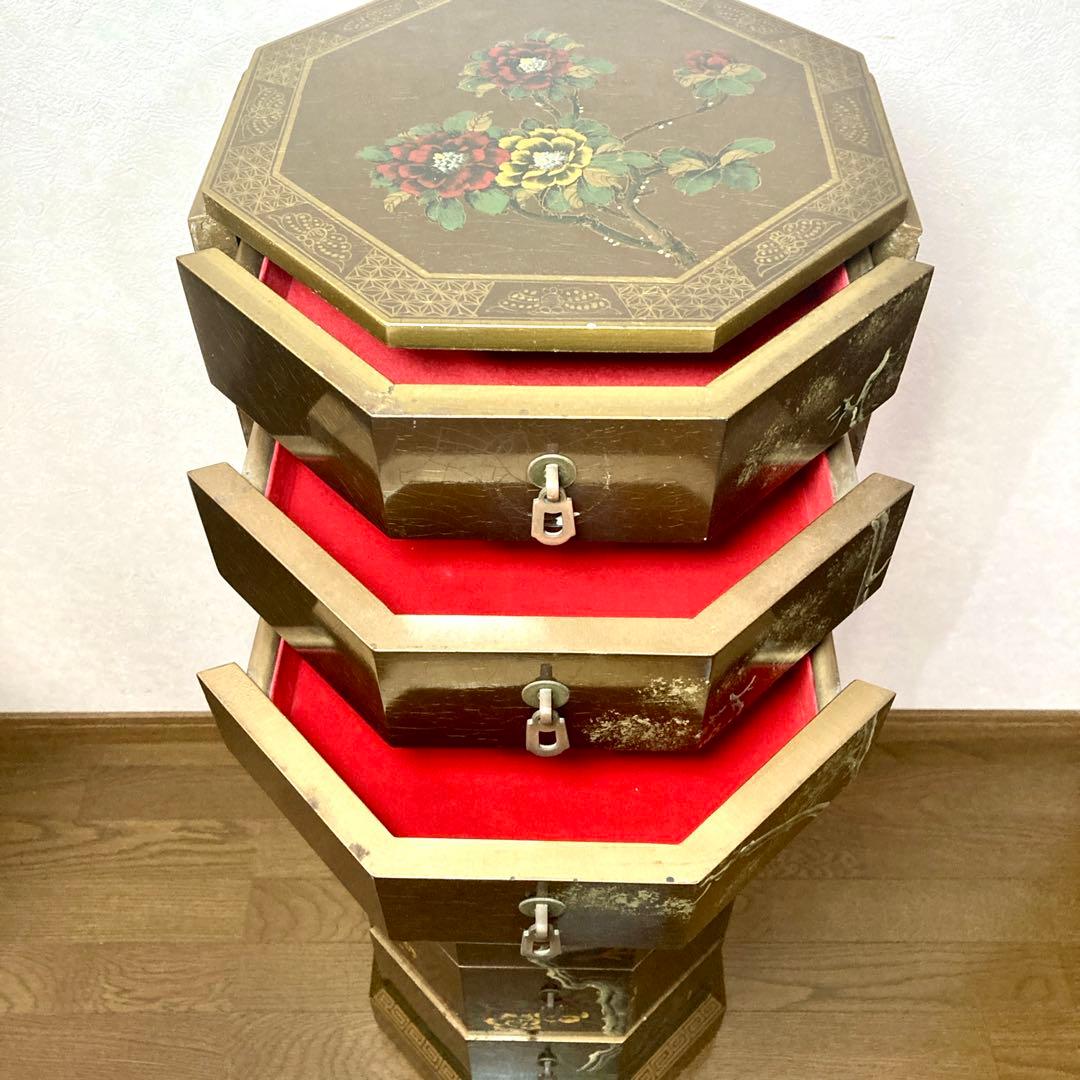 中国家具 八角型 8杯 引き出し 箪笥 チェスト 花台 高卓 飾り台