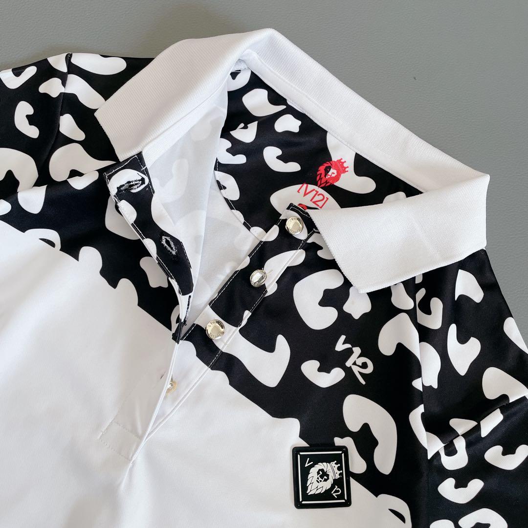 V12 ヴィトゥエルヴ ゴルフ 半袖ポロシャツ 1/M レオパード　ホワイト