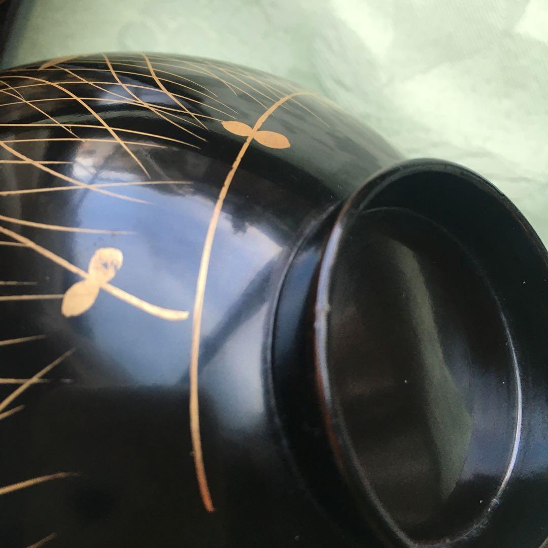 逸品　極上春の七草蒔絵　四方脚付膳　蓋付碗セット　C