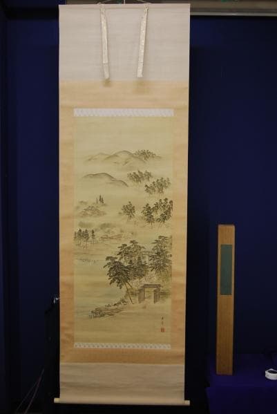 模写/中島来章/山水船乗り場図/布袋屋掛軸HB-408