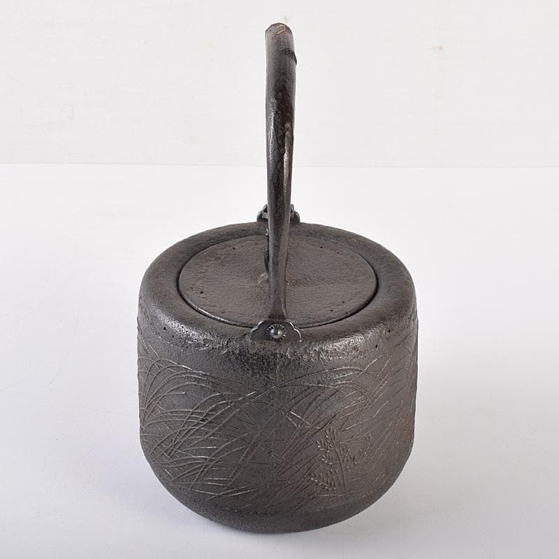 煎茶道具　南部鉄器　金澤雀州造　薄文　筒形　鉄瓶　鉄壷　D　R7746