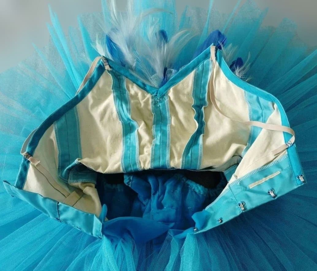 バレエ　シルビア製5号　水色クラシックチュチュ　髪飾り、袖付2着まとめ