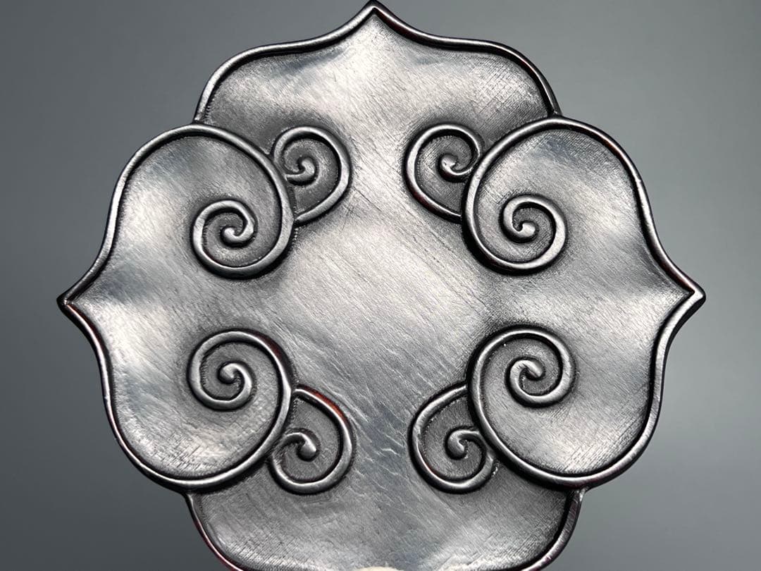 中国古美術　時代物　唐木　五客　茶托　茶道具　木製　巻草紋　浮彫　極細工