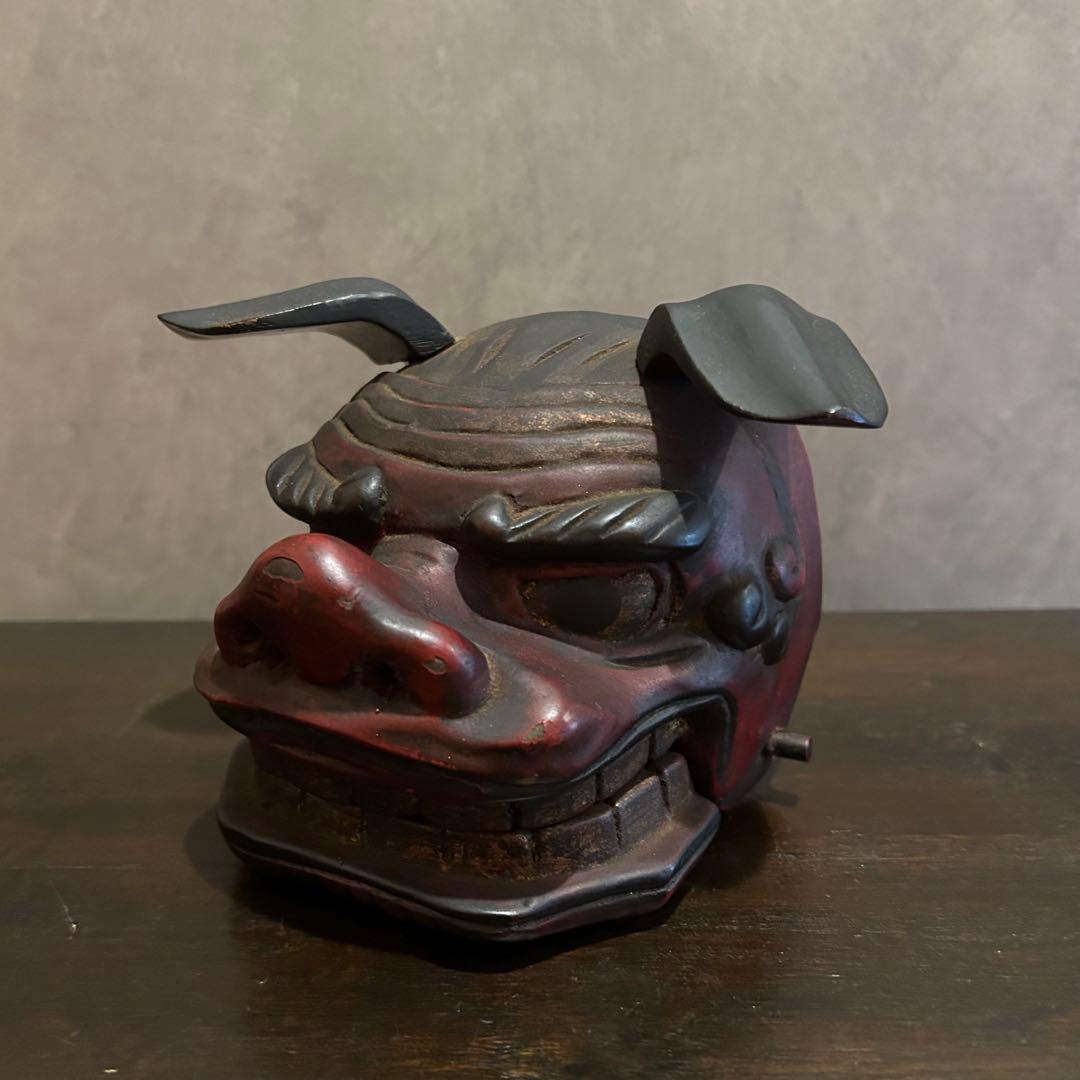 古い　獅子頭　獅子舞　骨董