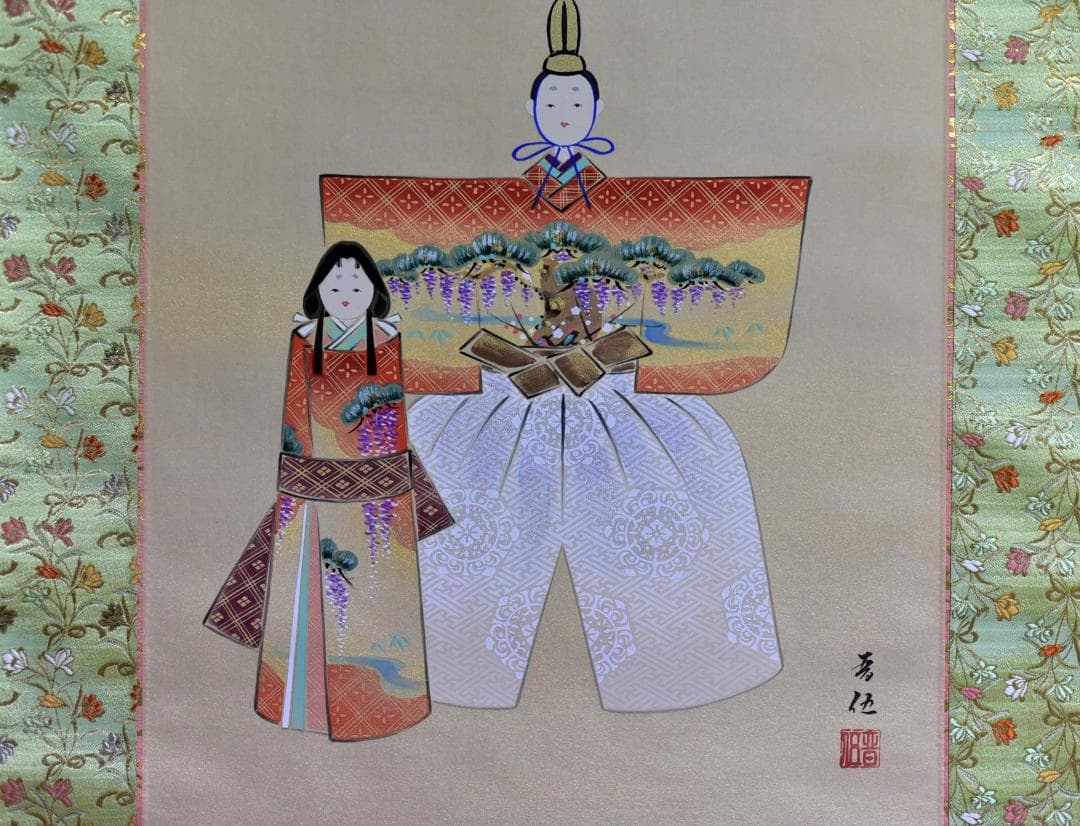 立雛　晋伍画伯作　掛軸【極上品】絹本肉筆画　共箱