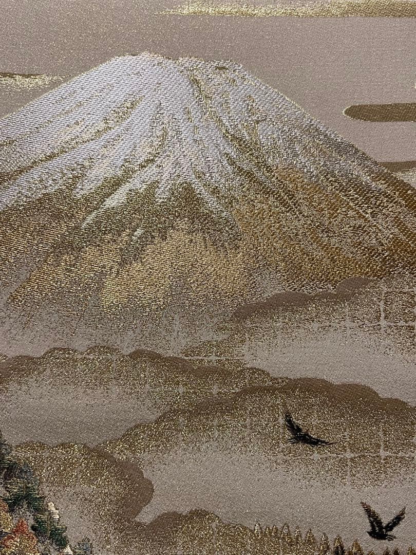 西陣織「吉祥十全図」織物 細密刺繍 七福神 富士 日本画 掛軸 掛け軸 茶掛