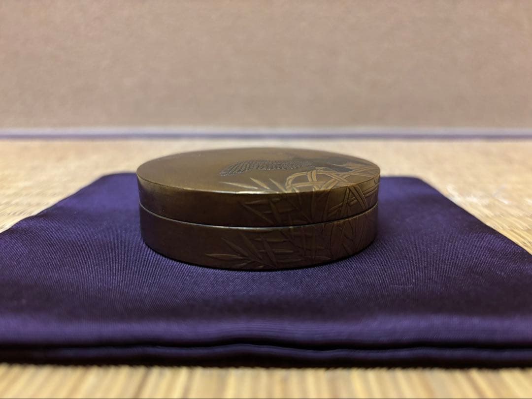 迎田秋悦　芦に鳥　蒔絵　香合　茶道具