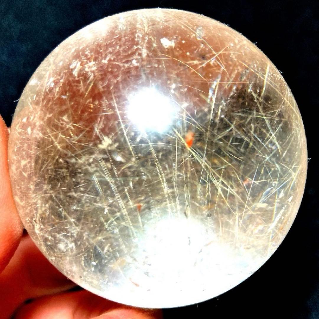 50mm ゴールドルチルクォーツ　丸玉　スフィア　金針水晶