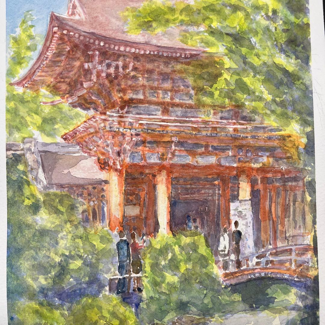 動画投稿中　Ｆ4 上賀茂神社　手描き水彩画　原画　京都世界遺産