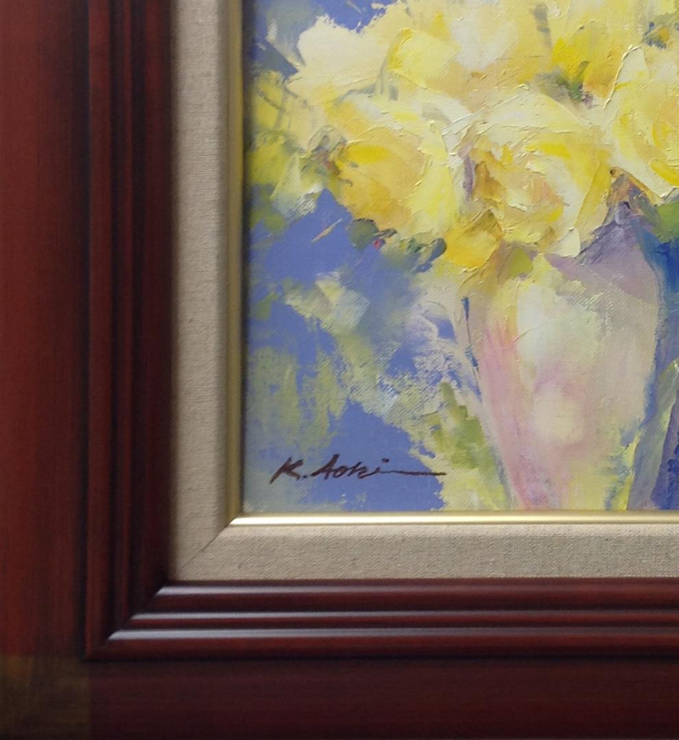 絵画 油絵 青木今陽 肉筆油絵 静物画 淡い色合の花々