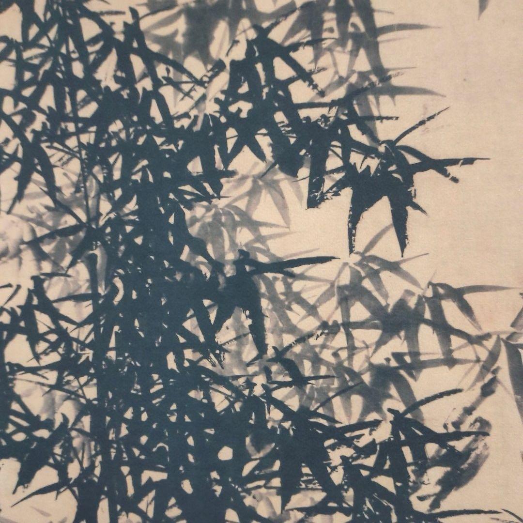 【証書付】鄭板橋 竹子図 中堂掛軸 仿藍光仕上げ 絹本大幅 中国書画 美術品