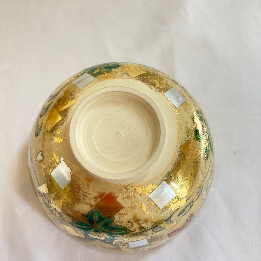 平井覚山　金箔立田川　茶碗