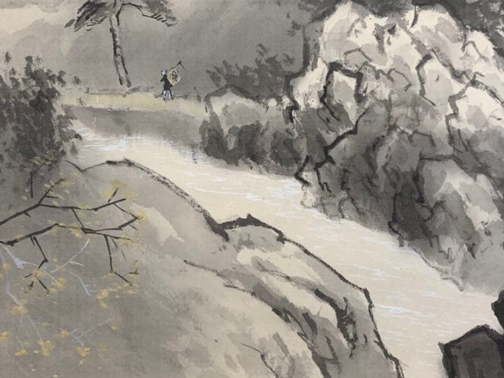 骨董水墨画　郡 賜泉 絹本肉筆 掛軸 素敵な作品
