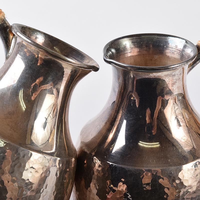 ウスヰ謹製　純銀製　酒器　ちろり二本　酒盃三客　計約258g　共箱　FR8220