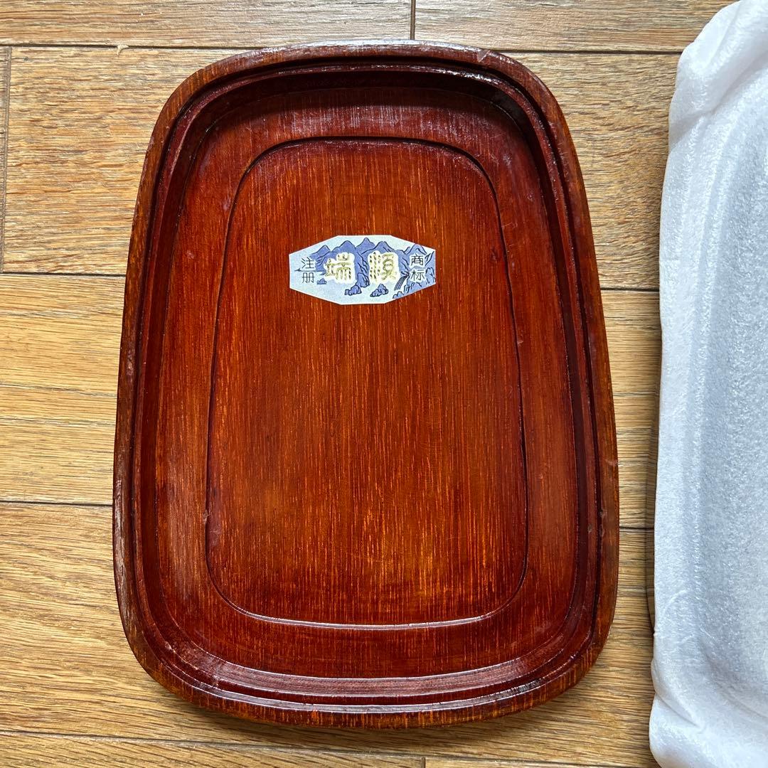 旧蔵コレクション【中国貴重端渓古硯】大き目サイズ四辺細工彫刻梅鶯図　新品未使用