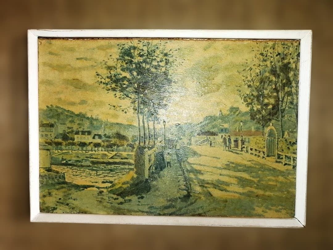 複製画　クロード・モネ「ブージヴァルの橋」AIによる結果　レトロな額縁