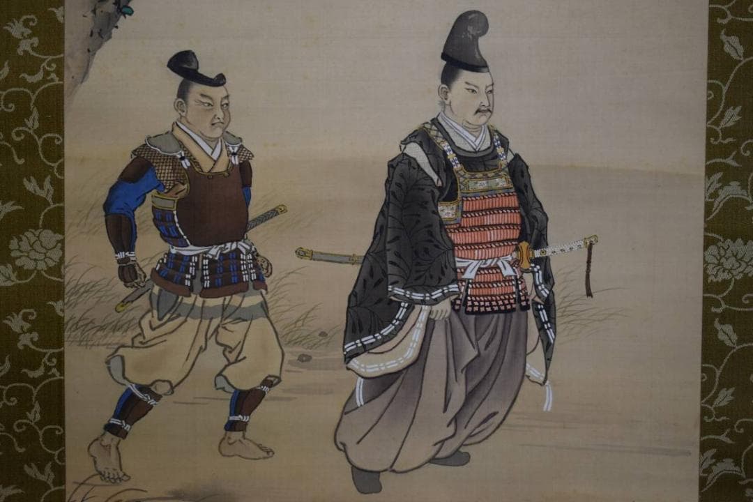 模写/梅里/北畠顕信卿鳥海山祈願之図/双幅/布袋屋掛軸HE-274