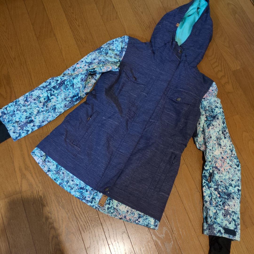 【美品】ROXY　スノボウェア　上下セット　総柄　デニム風　ワインレッド　Ｓ