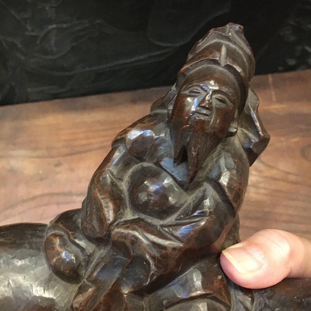 骨董 木彫り像 鯉 仙人