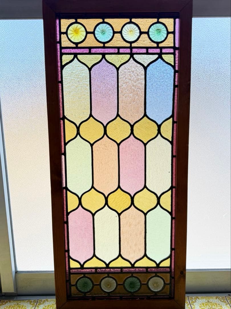 アンティークステンドグラス ロンデル マルチカラー 縦横使い 1920年代英国製