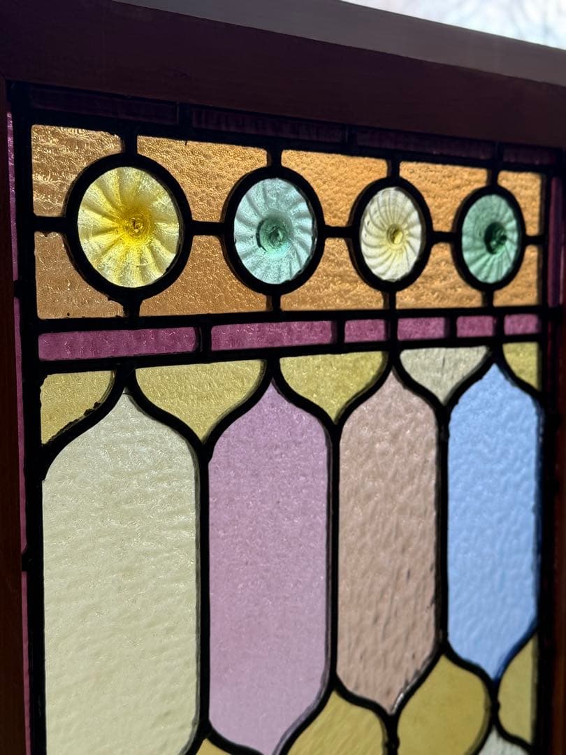 アンティークステンドグラス ロンデル マルチカラー 縦横使い 1920年代英国製