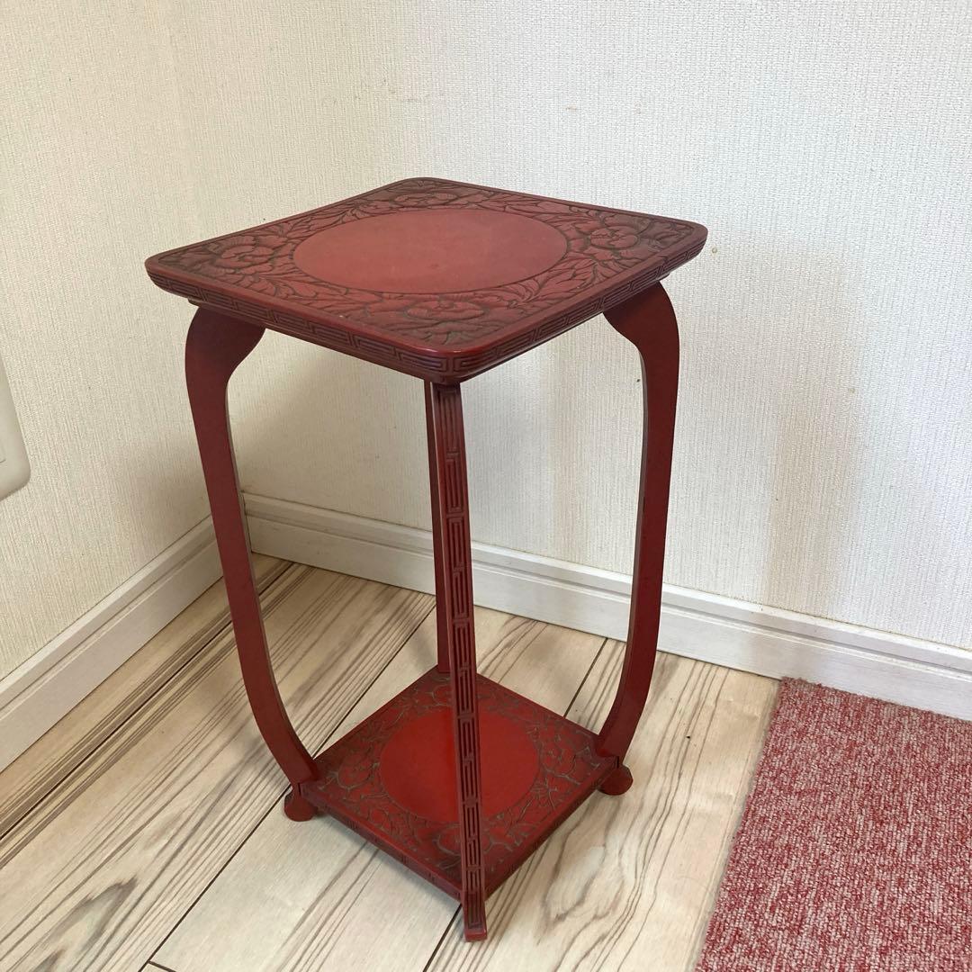 【中古品】村上堆朱 牡丹 唐草 高 花台　花瓶台　レトロ　ビンテージ　伝統工芸