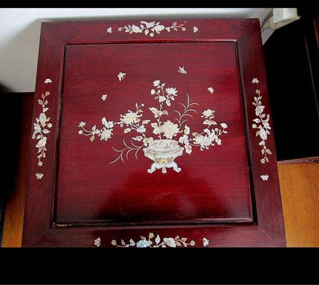 中国美術 唐木 螺鈿象嵌細工 螺鈿テーブル/シノワズリ・中国 高級家具:配送別途